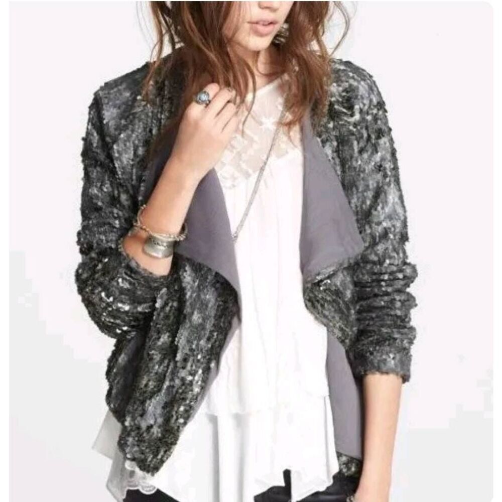 Free People Gray Sequin Blazer